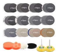 3 Inch Sandpaper Grit 60-10000 Wet Dry Sander Sheets with 1/8"&1/4"Shank Backer Plate and Soft Foam Buffering Pad Grinding Abrasive Sponge Sanding Disc Pad Kit for Wood Metal Mirror Jewelry Car 128pcs