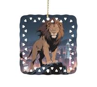 3 Inch Square Ceramic Hanging Ornament, African Lion Christmas Ornament with Cut-Out Design, Elegant Xmas Tree Decor for Home Office & Unique Gift
