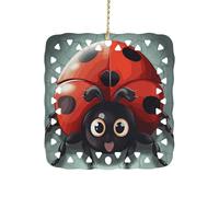 3 Inch Square Ceramic Hanging Ornament, Cartoon Ladybug Christmas Ornament with Cut-Out Design, Elegant Xmas Tree Decor for Home Office & Unique Gift