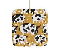 3 Inch Square Ceramic Hanging Ornament, Cow Patterns Christmas Ornament with Cut-Out Design, Elegant Xmas Tree Decor for Home Office & Unique Gift