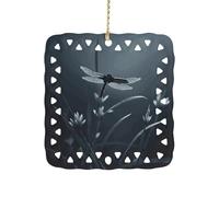 3 Inch Square Ceramic Hanging Ornament, Dragonfly Silhouette Christmas Ornament with Cut-Out Design, Elegant Xmas Tree Decor for Home Office & Unique Gift