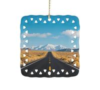 3 Inch Square Ceramic Hanging Ornament, Freeway Highway Road in The Desert Christmas Ornament with Cut-Out Design, Elegant Xmas Tree Decor for Home Office & Unique Gift