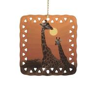 3 Inch Square Ceramic Hanging Ornament, Giraffe at Sunset Christmas Ornament with Cut-Out Design, Elegant Xmas Tree Decor for Home Office & Unique Gift