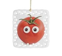3 Inch Square Ceramic Hanging Ornament, My Head Tomatoes Christmas Ornament with Cut-Out Design, Elegant Xmas Tree Decor for Home Office & Unique Gift