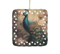 3 Inch Square Ceramic Hanging Ornament, Oriental Peacock Pattern Christmas Ornament with Cut-Out Design, Elegant Xmas Tree Decor for Home Office & Unique Gift