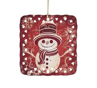 3 Inch Square Ceramic Hanging Ornament, Smiling Snowman Christmas Ornament with Cut-Out Design, Elegant Xmas Tree Decor for Home Office & Unique Gift