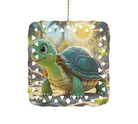 3 Inch Square Ceramic Hanging Ornament, Turtle Christmas Ornament with Cut-Out Design, Elegant Xmas Tree Decor for Home Office & Unique Gift