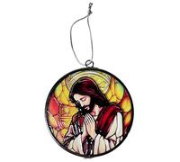 3-Inch Stained Glass Suncatcher with Jesus Design - Decorative Hanging Art for Windows or Gifts