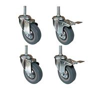 3 Inch Stem Casters M10 Thread Silent Rubber Wheels With Brake al Swivel Trolley Furniture Casters 250KG For Dining Car Hotel Cart 4 Packs -screw