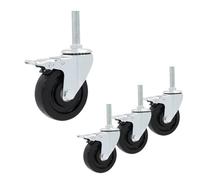 3 Inch Swivel Caster with Brake, Nylon Wheel, Threaded Stem M16×80mm, Set of 4 for Workbench Trolley Carts