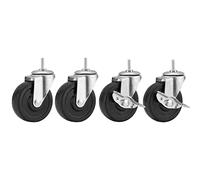 3 Inch Swivel Stem Caster Wheels with Brake Set of 4, M6-1/4Inch Threaded Stem Industrial Rubber Casters for Shelves, Replacement for Shelving Unit