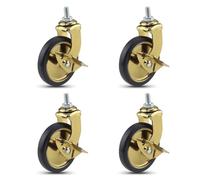 3-Inch Swivel Stem Casters With Brake For Hotel Restaurant Trolley Casters With 8x15 Threaded,Lightweight Total Capacity 160lbs for Workbench(Gold Type 2)