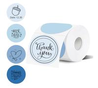 3 Inch Thermal Label Blue Round Thermal Label for Printer, Waterproof Thermal Stickers for DIY Logo Design, Name Tag, Thank You Card 300 Labels