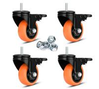 3 inch Threaded Stem Casters Set of 4 Heavy Duty 1000Lbs 3/8''-16x1'' Castor Wheels Dual Locking Industrial Caster Swivel Caster with Brakes Safety Smooth No Noise Wheels for Cart, Furniture