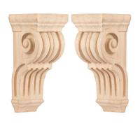 3 inch-W 3 inch-D 7 inch-H Wood Carved Corbels, Tchosuz 2 -Pack Antique Traditional Unfinished Wooden Carving DIY Decorative Scrolled Millwork Brackets for Countertop Kitchen Fireplace Mantel