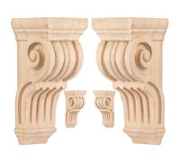 3 inch-W 3 inch-D 7 inch-H Wood Carved Corbels, Tchosuz 4 -Pack Antique Traditional Unfinished Wooden Carving DIY Decorative Scrolled Millwork Brackets for Countertop Kitchen Fireplace Mantel