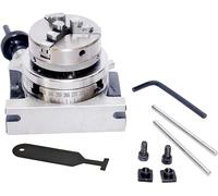 3" inches (75mm) 4 slots Horizontal and Vertical (H/V) Rotary Table with 65mm 3 Jaws Self Centering Chuck with Back Plate + T-nuts + Tslot Cleaner - Milling Engineering Tools