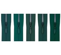 #3 Invisible Zip 14 Inch (35cm) - Pack of 5 Close-End Concealed Zippers, Woven Tape, 5 Different Shades, Smooth Nylon Coil - Dressmaking, Skirts & Cushion Covers (Deep Evergreen & Olive Greens)