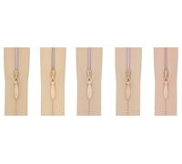 #3 Invisible Zip 18 Inch (45cm) - Pack of 5 Close-End Concealed Zippers, Woven Tape, 5 Different Shades, Smooth Nylon Coil - Dressmaking, Skirts & Cushion Covers (Nude & Peach Mix)