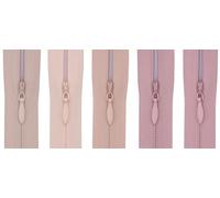 #3 Invisible Zip 18 Inch (45cm) - Pack of 5 Close-End Concealed Zippers, Woven Tape, 5 Different Shades, Smooth Nylon Coil - Dressmaking, Skirts & Cushion Covers (Blush & Mauve)