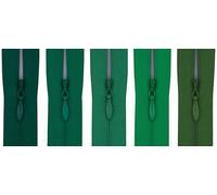 #3 Invisible Zip 18 Inch (45cm) - Pack of 5 Close-End Concealed Zippers, Woven Tape, 5 Different Shades, Smooth Nylon Coil - Dressmaking, Skirts & Cushion Covers (Emerald & Leaf Greens)