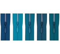 #3 Invisible Zip 18 Inch (45cm) - Pack of 5 Close-End Concealed Zippers, Woven Tape, 5 Different Shades, Smooth Nylon Coil - Dressmaking, Skirts & Cushion Covers (Teal)