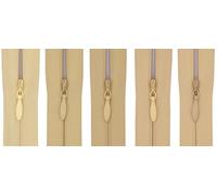 #3 Invisible Zip 18 Inch (45cm) - Pack of 5 Close-End Concealed Zippers, Woven Tape, 5 Different Shades, Smooth Nylon Coil - Dressmaking, Skirts & Cushion Covers (Soft Beige)