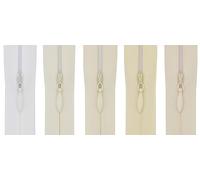 #3 Invisible Zip 18 Inch (45cm) - Pack of 5 Close-End Concealed Zippers, Woven Tape, 5 Different Shades, Smooth Nylon Coil - Dressmaking, Skirts & Cushion Covers (White & Ivory)