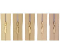 #3 Invisible Zip 20 Inch (51cm) - Pack of 5 Close-End Concealed Zippers, Woven Tape, 5 Different Shades, Smooth Nylon Coil - Dressmaking, Skirts & Cushion Covers (Warm Medium Beige)