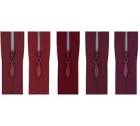 #3 Invisible Zip 22 Inch (56cm) - Close-End-with Woven Tape for Bridal Gowns, Maxi Dresses & Large Upholstery - for Tailoring & Decor - Pack of 5 (5 Different Shades) (Berry Wine Red)