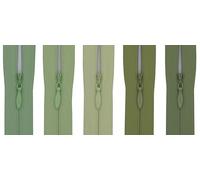 #3 Invisible Zip 8 Inch - Pack of 5 Close-End Concealed Zippers, Woven Tape, 5 Different Shades, Smooth Nylon Coil - Dressmaking, Skirts & Cushion Covers (Moss Green)