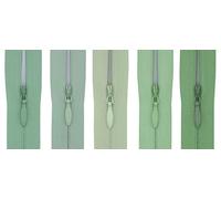 #3 Invisible Zip 8 Inch - Pack of 5 Close-End Concealed Zippers, Woven Tape, 5 Different Shades, Smooth Nylon Coil - Dressmaking, Skirts & Cushion Covers (Soft Green)