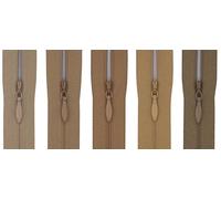 #3 Invisible Zip 9 Inch - Pack of 5 Close-End Concealed Zippers, Woven Tape, 5 Different Shades, Smooth Nylon Coil - Dressmaking, Skirts & Cushion Covers (Brown Mix)