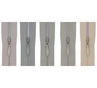 #3 Invisible Zip 9 Inch - Pack of 5 Close-End Concealed Zippers, Woven Tape, 5 Different Shades, Smooth Nylon Coil - Dressmaking, Skirts & Cushion Covers (Grey & Beige)