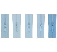 #3 Invisible Zips, 5 Pack, 18 Inch, Pastel Blue