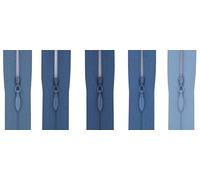 #3 Invisible Zips with Woven Tape for Dresses, Trousers & Necklines - Professional 9 inch (23cm) Hidden Nylon Zips for Tailoring & Crafting - 5 Zips (5 differet Shades) (Washed Denim Blues)