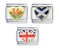3 Italian Charm Bundle Heart Shaped Welsh Flag, Scottish Flag and Union Flag Fits all 9mm Italian Style Charm Bracelets