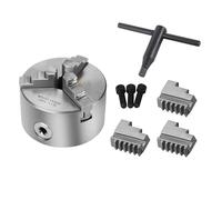 3 Jaw Self Centering Metal Lathe Chuck 100mm 4 Inch Diameter - Cast Iron Turning Machine Accessories with Short Cylindrical Center Mounting and Extra Jaws - Hardened HRC 58 to 62