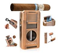 3 Jet Torch Lighter with Cutter - Rechargeable Butane Candle Lighter for Smoking Cigar and Cigarette, Gift Suitable in Brown