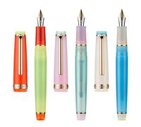 3 Jinhao 82 Fountain Pen Transparent Mixed Macaron Color Acrylic Medium Point Gold Trim with Converter Set