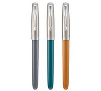 3 Jinhao 86 Fountain Pen Set (Malachite Blue, Khaki and Gray Resin) Extra Fine Nib with Refillable Ink Converter
