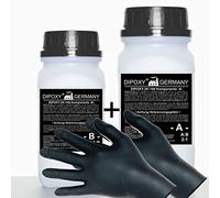 3 kg Two-component epoxy resin + gloves, exterior floor interior paint exterior fibreglass garage, epoxy paint, self levelling, transparent adhesive