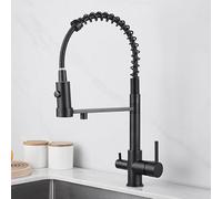 3 Kitchen Faucet with PullOut Spray & Water Filter Brass Mixer Tap 2 Handles Swivel Spout SingHoBlack FinishPerfect for Modern Kitchens