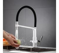 3 Kitchen Mixer Tap with PullOut Spray & Drinking Water Filter Brass 360° Swivel Kitchen Faucet Modern White Design for Home & Office