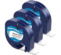 3-Label Tape Compatible with DYMO Label Tape Plastic White 12mm x 4m | Replacement for DYMO Letratag Refills for LT-110T LT-100H LT-100T QX50 XR XM 2000, Print Clearly&Smoothly, Long-Lasting Use