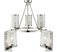 Loops 3 Lamp Ceiling & 2x Matching Wall Light Pack Bright Nickel & Ribbed Glass Shade in Metallics Loops Metallics