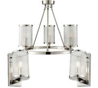 3 Lamp Ceiling & 2X Matching Wall Light Pack Bright Nickel & Ribbed Glass Shade