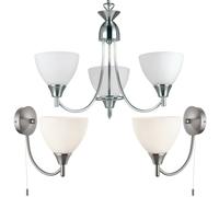 3 Lamp Ceiling & 2x Wall Light Pack Satin Chrome Glass Matching Indoor Fittings