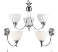 3 Lamp Ceiling & 2X Wall Light Pack Satin Chrome Glass Matching Indoor Fittings