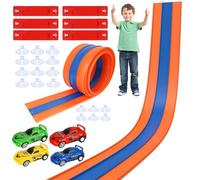3 Lane 5M Flexible Car Track, Race Track with 4 Pull Back Toy Cars, Compatible with Diecast 1/64th Scale Cars, Speed Track for Toy Cars, Gifts for Boys Girls Kids